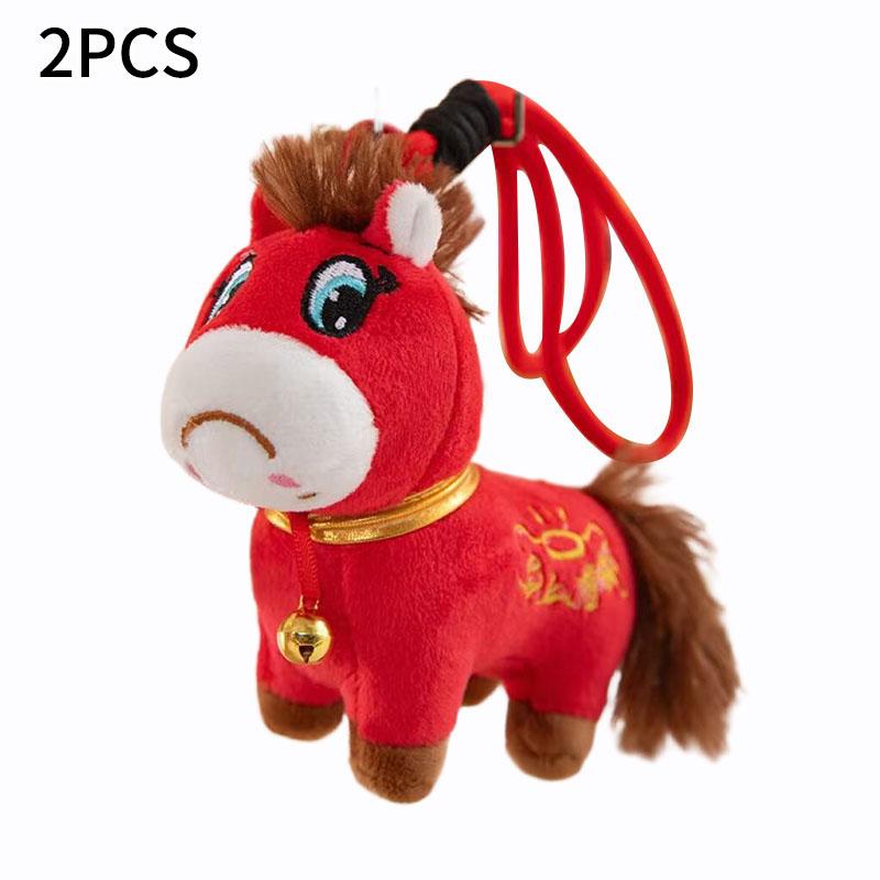 Of Year The Horse Mascot Crying Horse Pendant Charming Bag Keychain Doll Joyful Red Horse Plush Toy Children'S Gifts Keyring