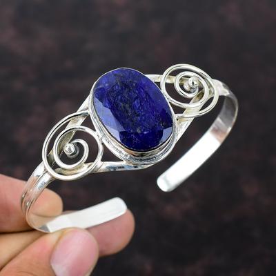 Bracciale con zaffiro blu sfaccettato Bracciale in argento sterling 925 Gioielli con pietre preziose reali Bracciale regolabile fatto a mano Regalo per lei Bracciale per lui