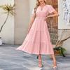 Women's V-neck Pleated Puff Sleeve Long-sleeved Dress