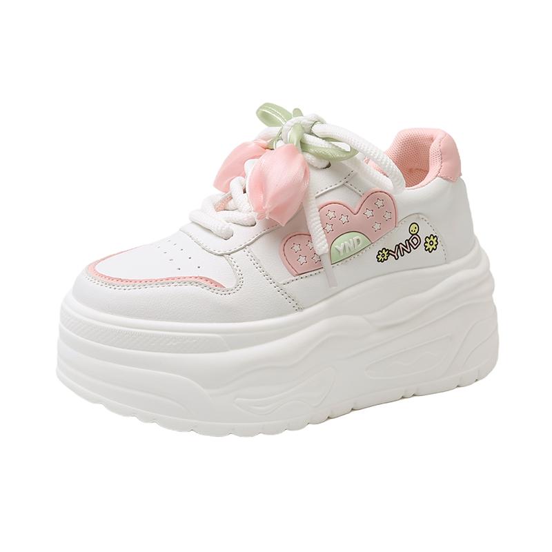 Fashion 8CM Women's Sports Shoes 2025 Autumn Pink Comfortable Fashion White Female Thick Bottom Skateboard Shoe Women Casual Sneakers