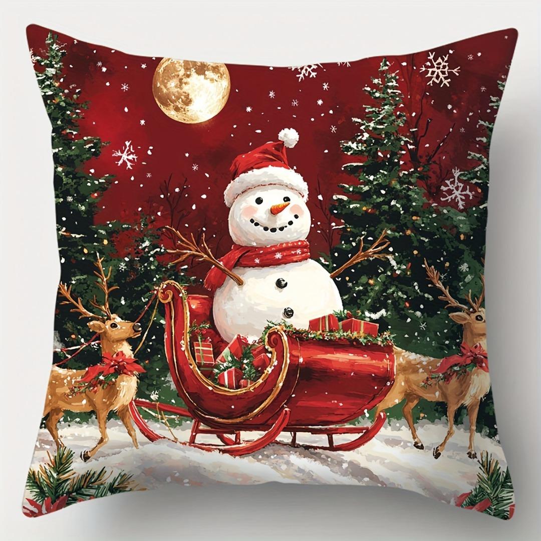 

1pc Red Christmas Cushion Cover Snowman Santa Claus Durable Cover 2025 New for Home Ornament Xmas New Year Christmas Decor 45x45cm