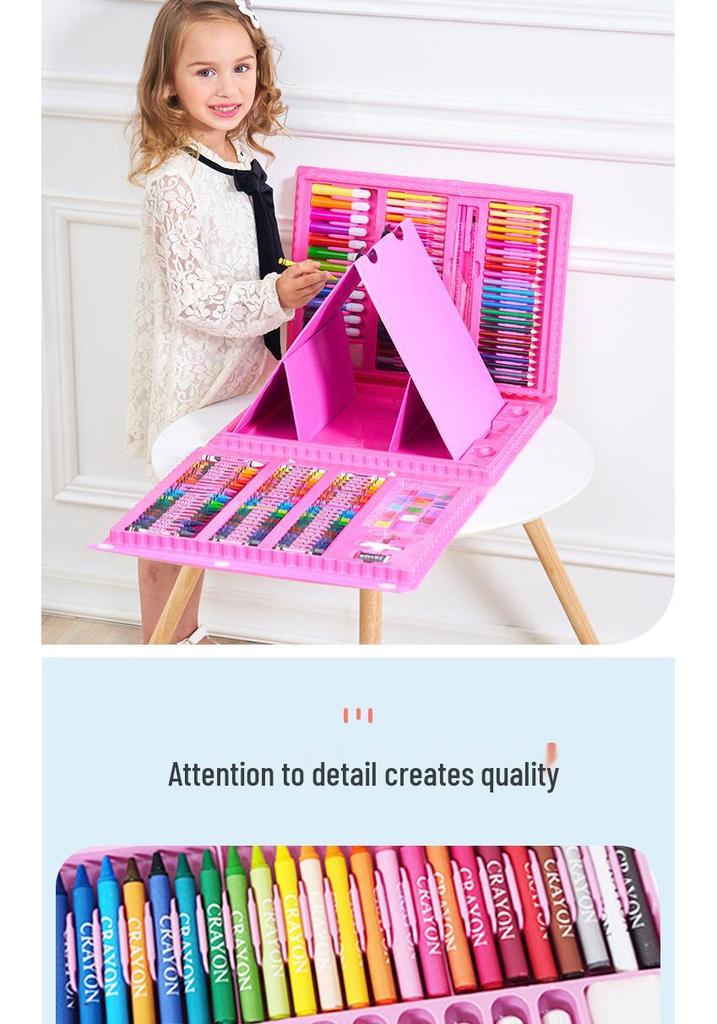 208-Piece Children's Art Set: Watercolor Pens, Oil Pastels, Paintbrushes, Colored Pencils