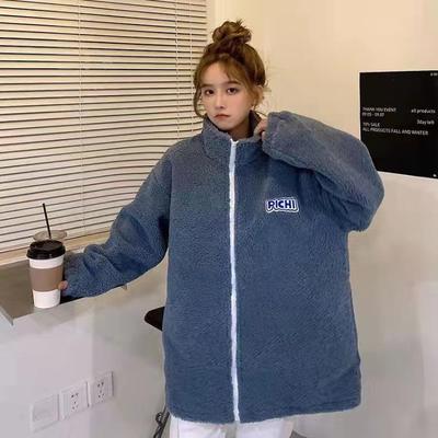 Outerwear Women'S Autumn And Winter Korean Version Loose Cashmere Thickened Lamb Wool Sweater Cardigan Ins Harajuku Style Baseball Jacket