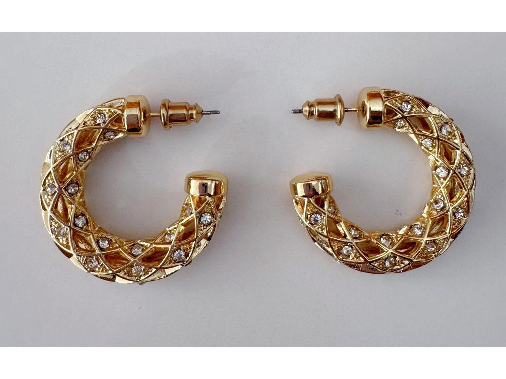 Hong Kong Style Rhinestone Woven Retro C-Shaped Hoop Earrings