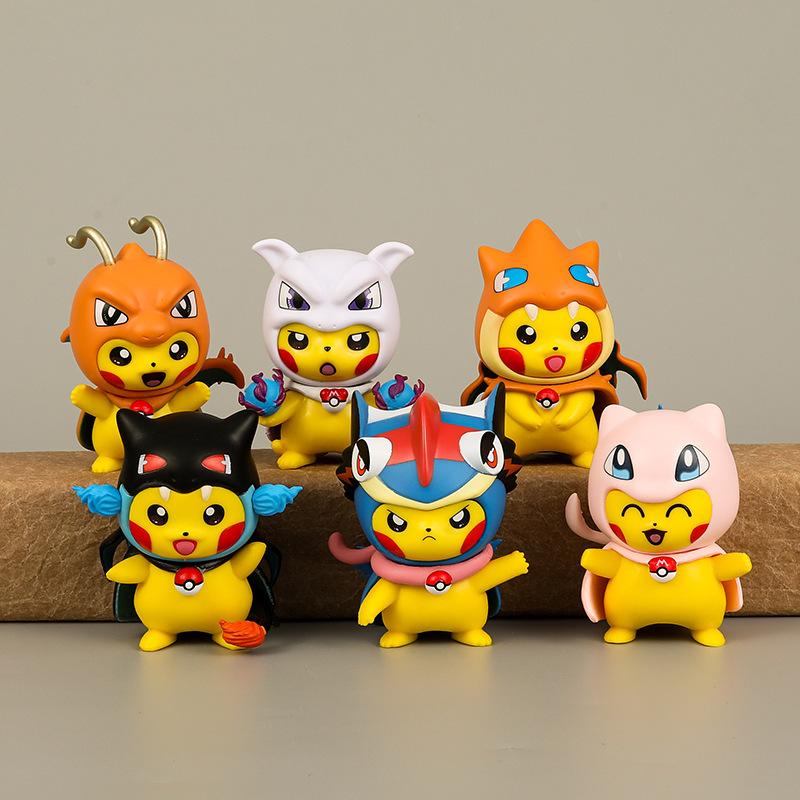 6Pcs/1Set Pocket Monsters Anime Figure Kawaii Pikachu Cosplay In Disguise Action Figures PVC Collection Model Dolls Toy Gift