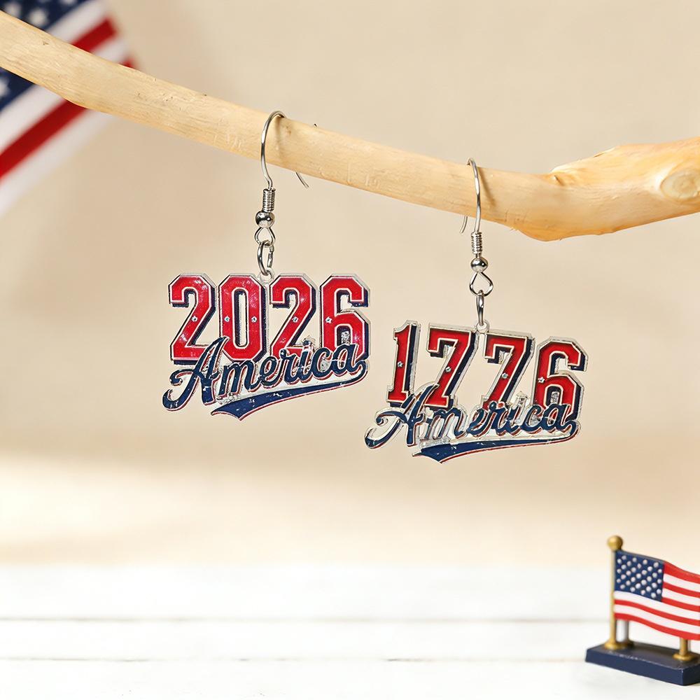 2026 USA Independence Day Earrings 1776 American Flag Dangle Earrings Patriotic 4th of July Jewelry Drop Earrings for Women