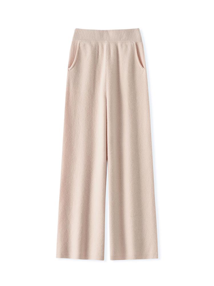Women's 100% Wool Knit Wide-Leg High-Waist Floor-Length Pants for Autumn/Winter Casual Wear