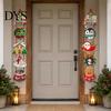 Festive Door Embellishment 1 Pair Christmas Hanging Banner Porch Sign, Merry Snowman Santa Claus Decor Penguin Pattern Backdrop for Front Door,