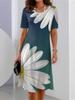 Vintage Floral Print Summer Dress for Women Long Sleeve Comfortable Knee Length Casual Dress with Pockets O Neck
