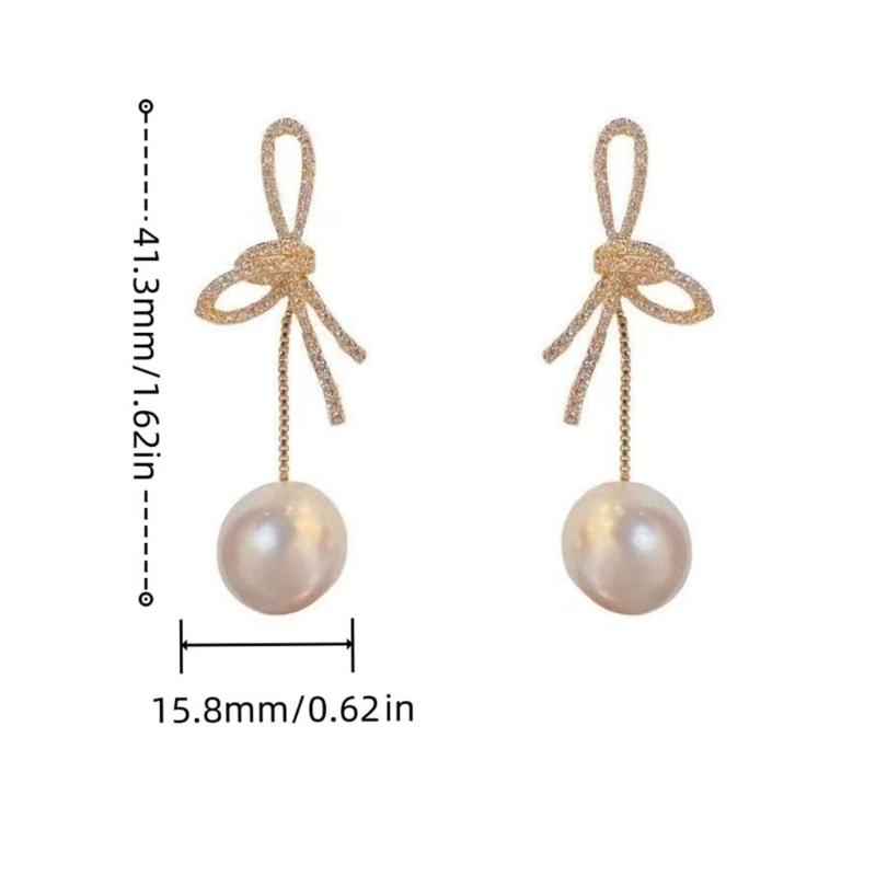 Delicate Bowknot Drop Earrings Fashion Long Tassels Sweet Pearl Earrings Crystal Bows Ear Pendant for Women Jewelry Gift