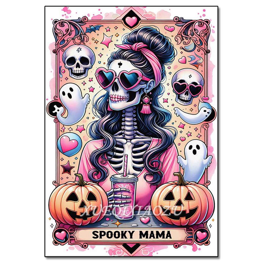 Peinture Art Diamant DIY Squelette Dames Mosaïque Point de Croix Set Art Fleur Pierre Précieuse Incrustation Cadeau DIY Décoration Peinture