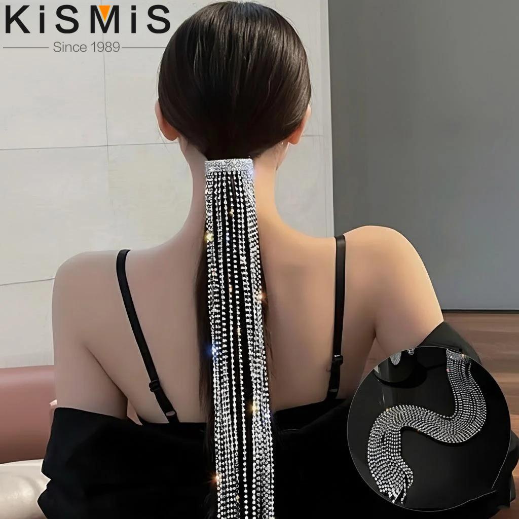 

Exaggerated Sparkling Diamond Fringed Tiara Long Fringed Chain Hair Accessory Spring Clip Ponytail серебряный