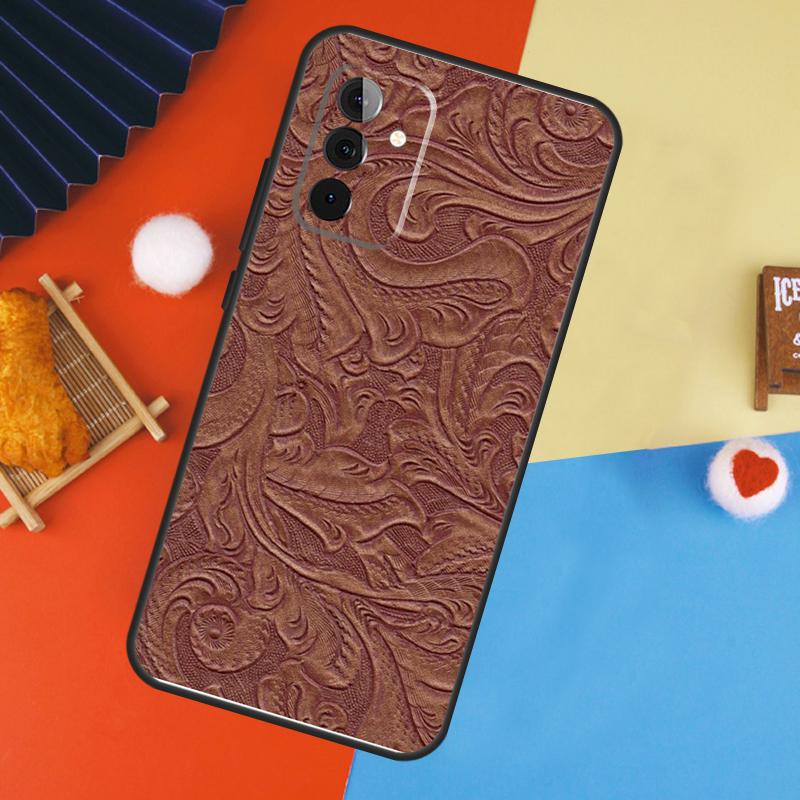 Brown Hand Tooled Western Case For Samsung Galaxy A53 A33 A13 A54 A34 A14 A56 A36 A16 A06 A12 A32 A52 A35 A17 A15 A55