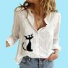 Women Fashion Buttoned Long Sleeve Shirt Ladies Casual Thin Cotton Linen Print Top Stand Neck Long Sleeved Blouse