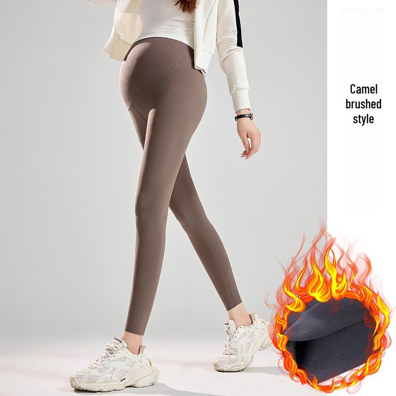 Nahtlose Umstands-Sharkskin-Leggings mit Bauchstütze und Samtfutter für Herbst und Winter