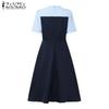 ZANZEA Women Bows V-Neck Short Sleeve Casual Patchwork Dress