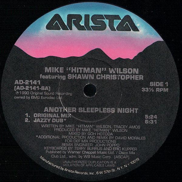 12inch Record MIKE HITMAN WILSON SHAWN CHRISTO  Another Sleepless Night AD2141 Arista 1990 US Dance  Electronica Used