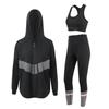 Women's Plus Size Loose Zipper Hoodie Three-Piece Sports Suit with Tapered Pants - Hip Covering, Slimming Yoga Wear