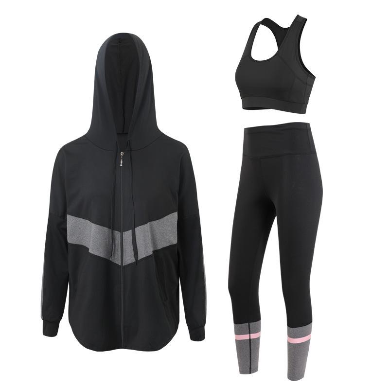 Women's Plus Size Loose Zipper Hoodie Three-Piece Sports Suit with Tapered Pants - Hip Covering, Slimming Yoga Wear