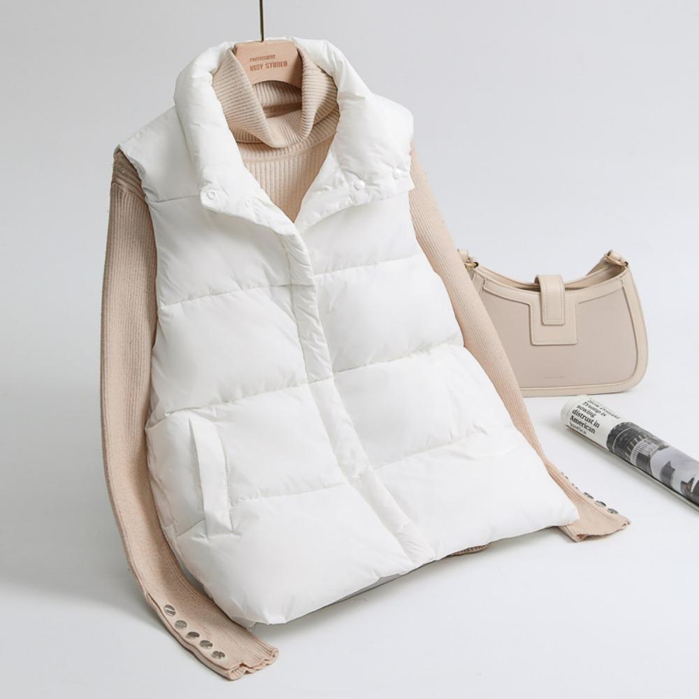 Women's Short Puffer Vest Autumn Winter   Style Warm Cotton Jacket Slimming Outerwear Fashionable