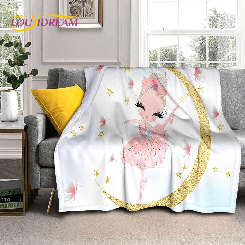 Snová baletka, balerína, víla, labuť, jednorožec, kreslená deka, měkká přehozová deka pro domov, ložnici, postel, pohovku, piknik, cestování, pro děti
