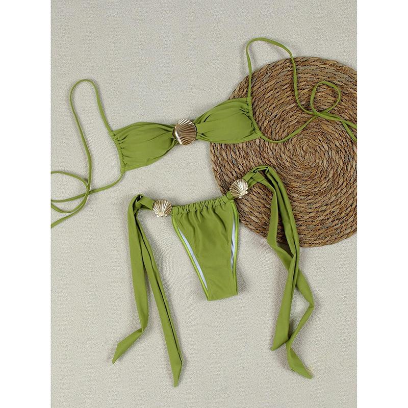 Push-Up Zweiteilige Bikinis Damen Badeanzüge Bademode Sexy Muschel Set Tanga Biquini Badeanzug Unifarben Strandmode