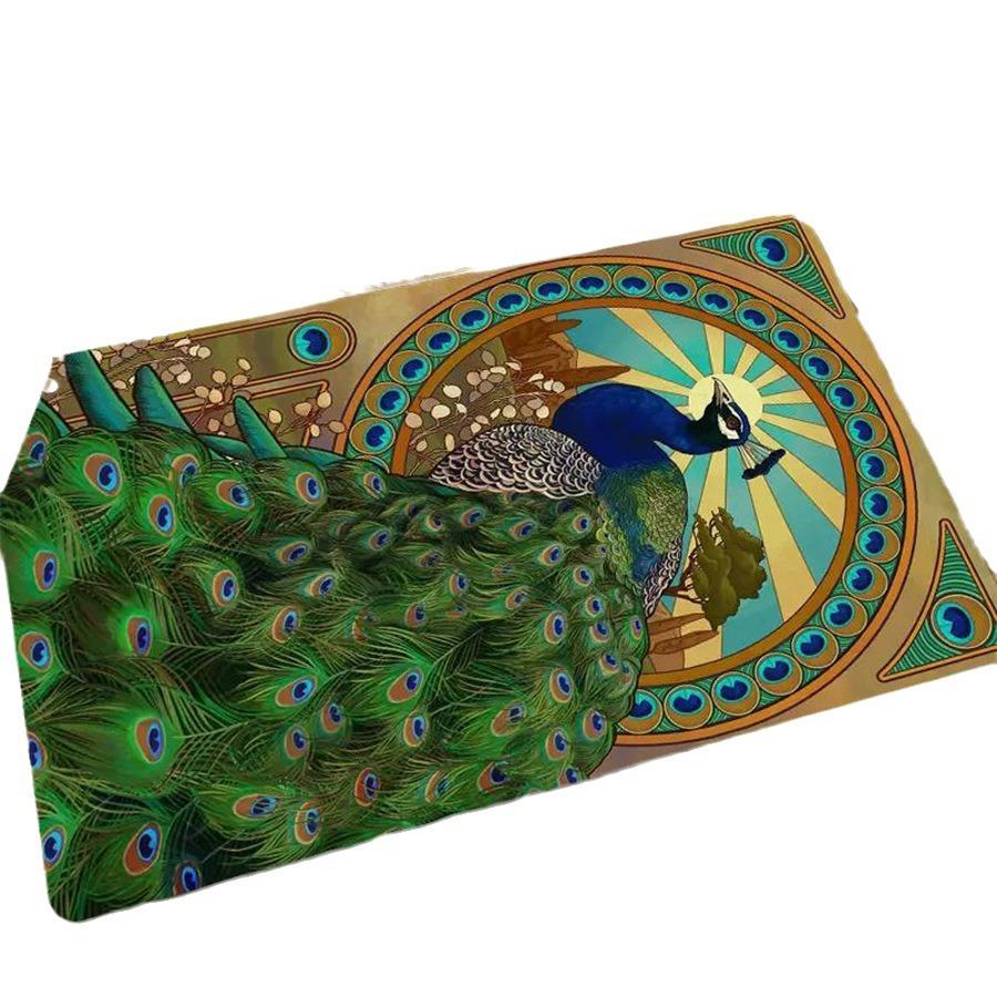 Crystal Velvet Elegant Peacock Carpet Floor Mat Bedside Carpet Door Mat Room Decoration Mat Kitchen Carpet