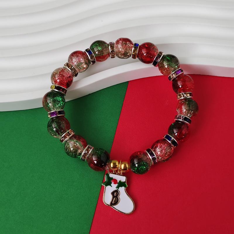 Christmas Diamond Santa & Snowflake Glass Bracelet: Stylish & Versatile Holiday Accessory.