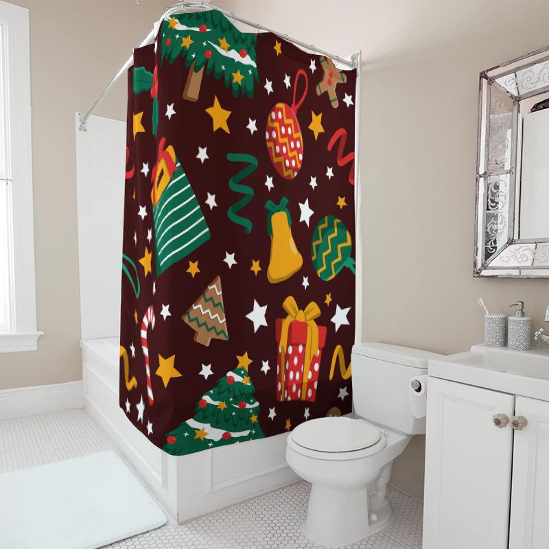 Tu Christmas Shower Curtain Festive Holiday Decor Waterproof Bathroom Set Holiday Xmas Pattern Backdrop