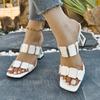 Fashion Special-shaped Heel Cool Drag Women's Summer New Square Toe Open-toe Metal Decoration Outward Wear Flip Slippers