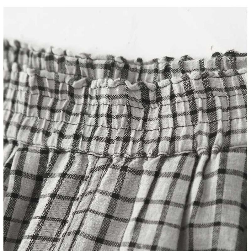 Linen checkered pants women's loose casual pants