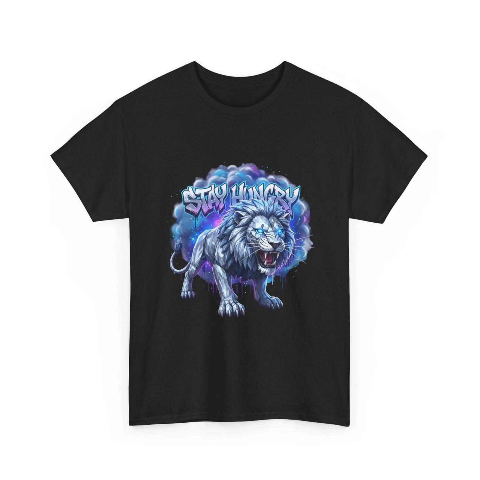Stay Hungry Lion T-Shirt | Neon Lion Graphic T-Shirt, Cool Gift Cotton T-Shirt 3XL