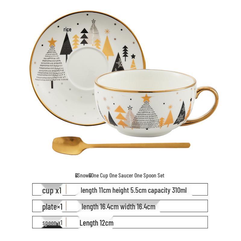 Christmas Gold-Plated Ceramic Tea Set: Special Edition Cup & Saucer Gift