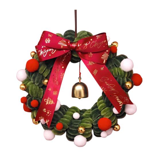 

1 Набор Рождественский венок с красным, зеленым синелем, колокольчиком, подвеской Санта, оленем, лентой, сделай сам, ручная работа, елка, праздничная вечеринка, подвесное украшение для венка A