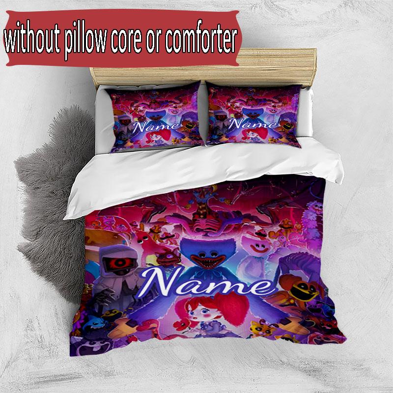 3pcs Duvet Cover Set (1*Duvet Cover + 2*Pillowcase, Without Core), Custom Name Huggy Wuggy Pattern Bedding Set, Home Bedroom Decor Gift