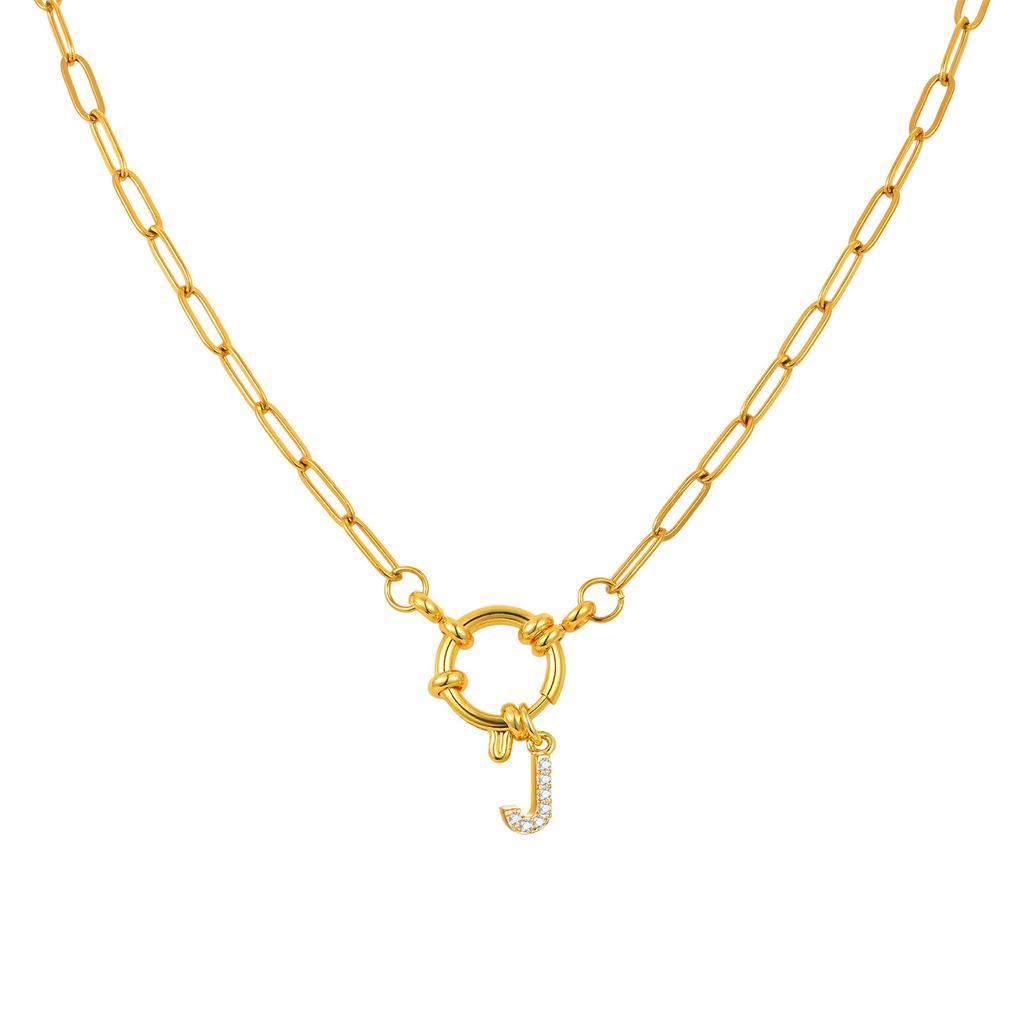 Stainless Steel Plated 18K Gold Stylish Simple Small Square Chain Bubble Buckle Copper 26 Letter Necklace Nc-1887