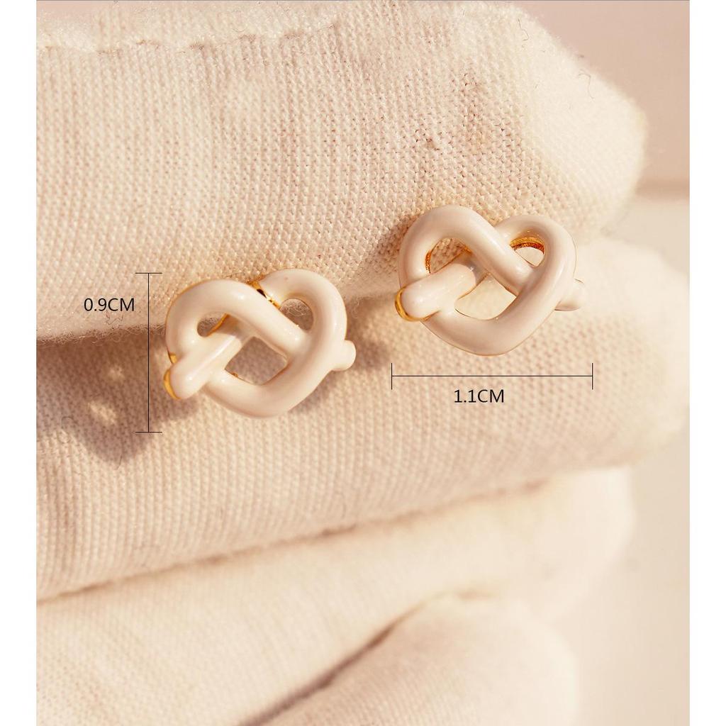 Red Enamel Heart Knot Earrings with White Drip Glaze