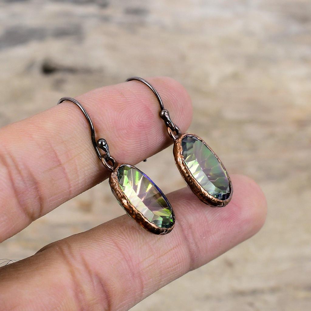 Faceted Rainbow Mystic Topaz Earring Electroformed Copper Earrings Handmade Earring Electroformed Jewelry Gift For Mom Real Gemstone Jewelry