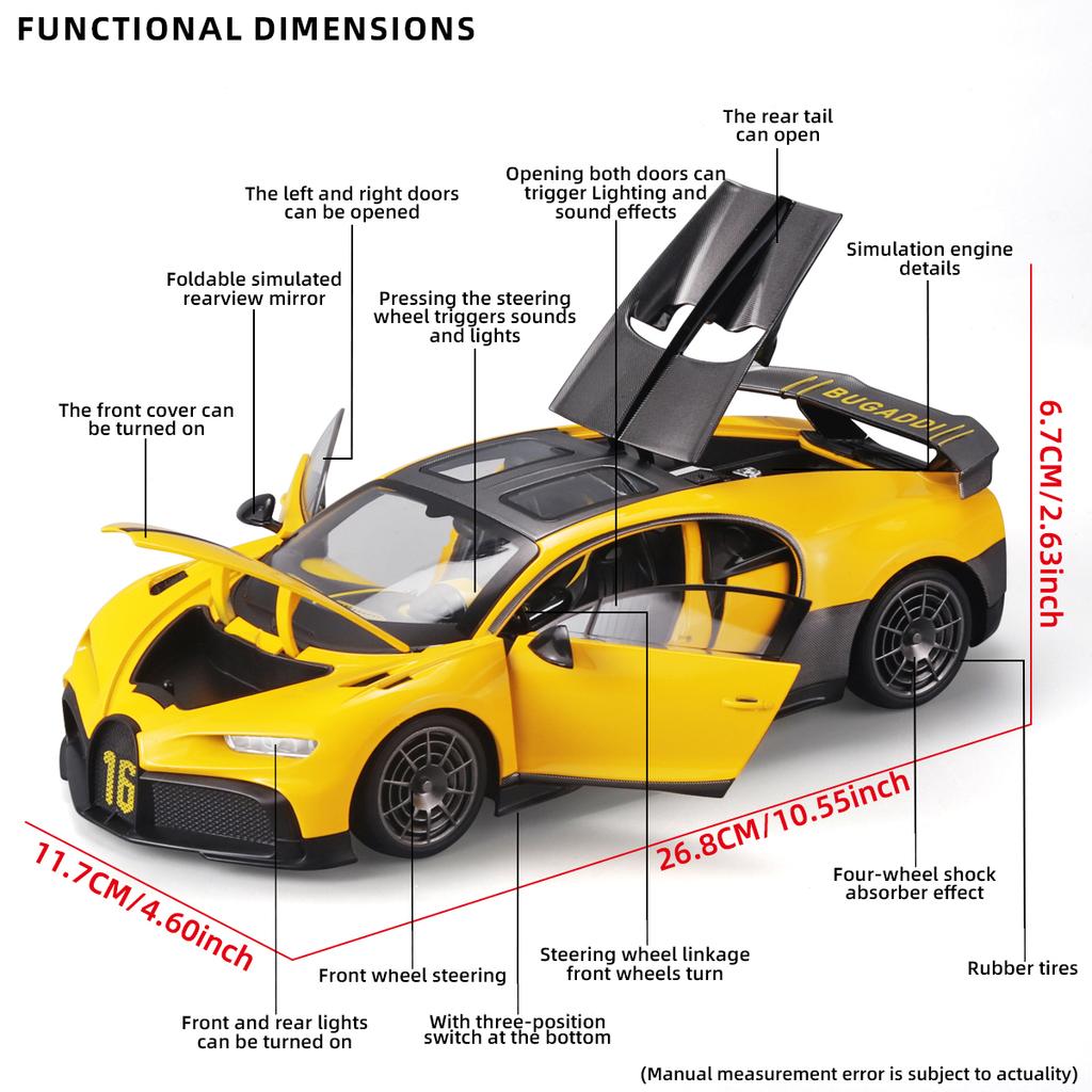 1/18 Skala Bugatti Chiron Legering Støpt Bilmodell Gaver til Kjæresten Lyd & Lys Leker for Barn Gaver Super Sportsbil Miniatyrer