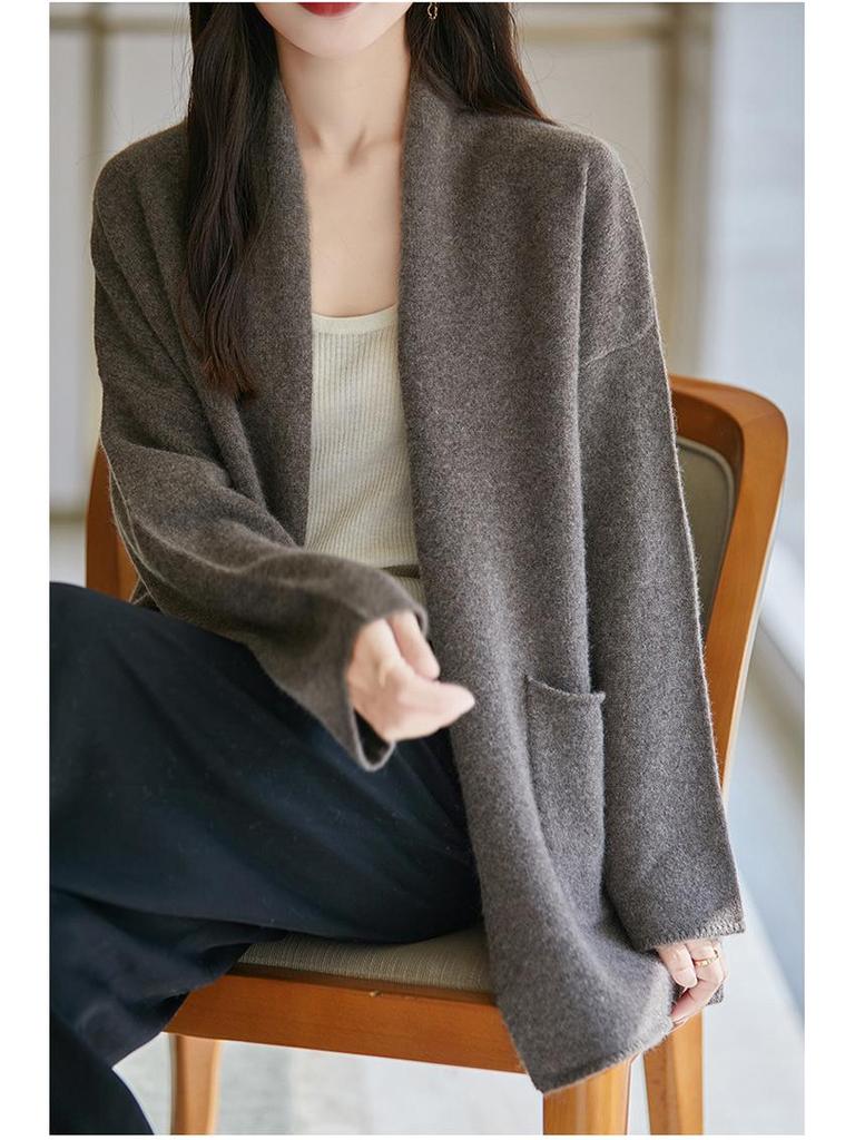 French Retro Mid-Length Cashmere Cardigan - Loose, Comfortable & Versatile Sweater Coat
