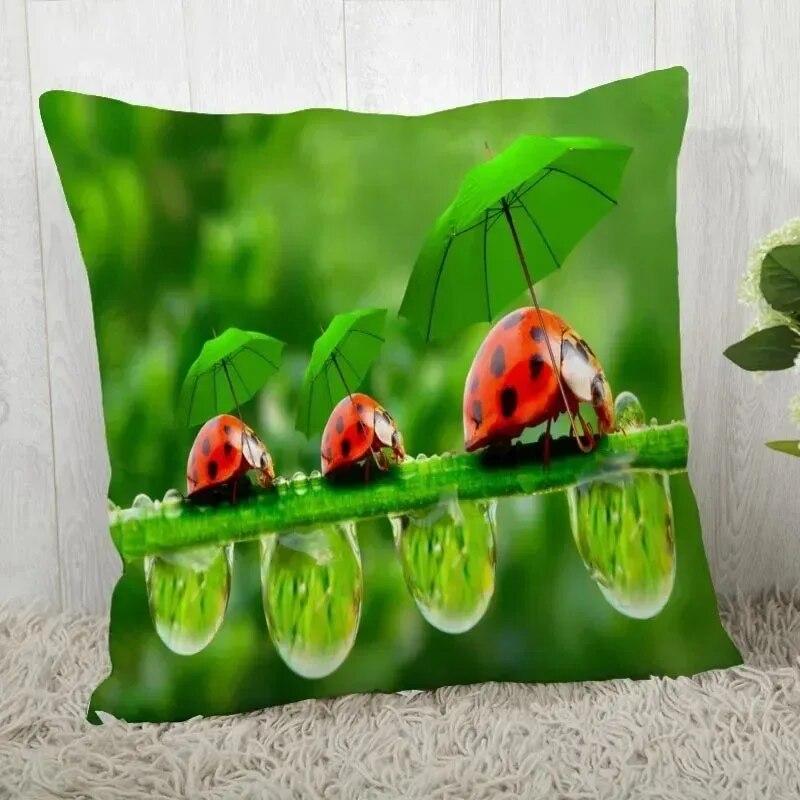 Natural ladybug pattern pillowcase home room decoration office chair living room sofa cushion cover peach skin pillowcase