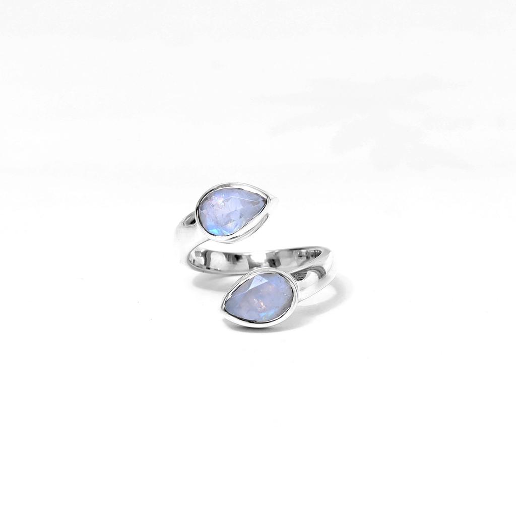 Handmade Pear Garnet Ring: 925 Sterling Silver Open Face