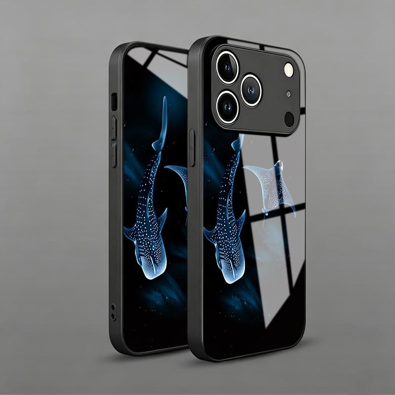 Deep Sea Starry Sky Whale Glass Phone Case for iPhone 17 Pro Max 16 15 14 Plus 13 12 11 16E 17 Air X XS XR XS MAX 7 8 SE2 Cover