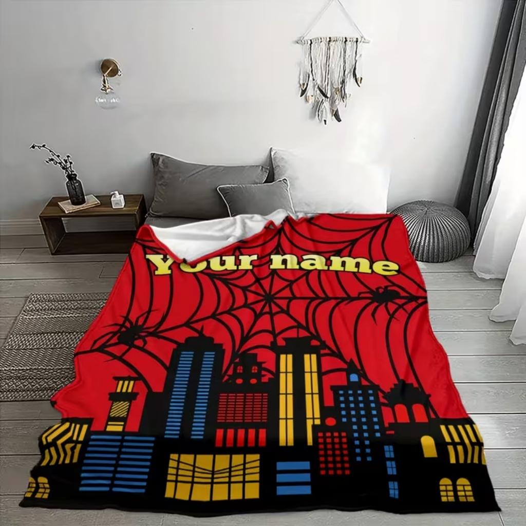 Custom Text Red Print Flannel Blanket, Warm Cozy Decor Throw, Perfect All-Season Gift Blanket