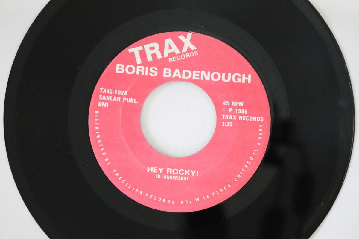 

7-дюймовая пластинка BORIS BADENOUGH / FARM BOY - Hey Rocky! / Jackin Me Around TX45102 Trax Records 1986 США Танцевальная и Электронная Б/У