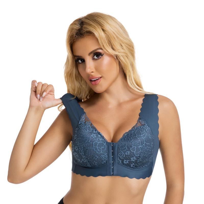 

Plus Size Women s Thin Lace Front Button Sexy Non Rewire Collection Adjusted Bra M чорний