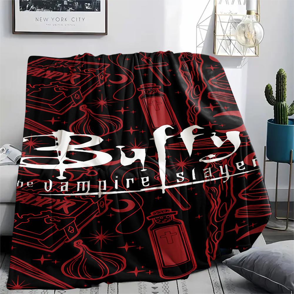 1PC Buffy the Vampire Slayer Print Flannel Blanket, High quality All Seasons, Home Decor, Warmth and Comfort, Perfect for Christmas Gifts