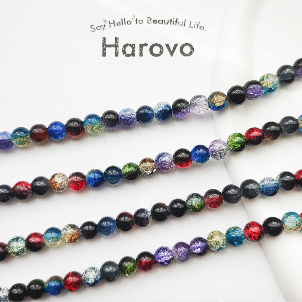 Harovo Glassperler 10mm Crack Beads Blandet 100g Beads Crafts Beads Deler Armbånd Tilbehør Delesett (Blandet farge)