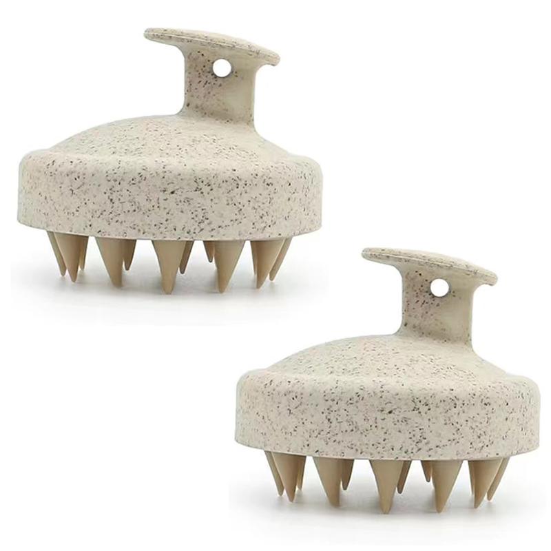 

Массажер для кожи головы, 2 шт., мягкая силиконовая щетка для шампуня из пшеничной соломы для чистых, влажных и сухих волос, массажер для головы, уменьшение перхоти, массаж головы бежевый