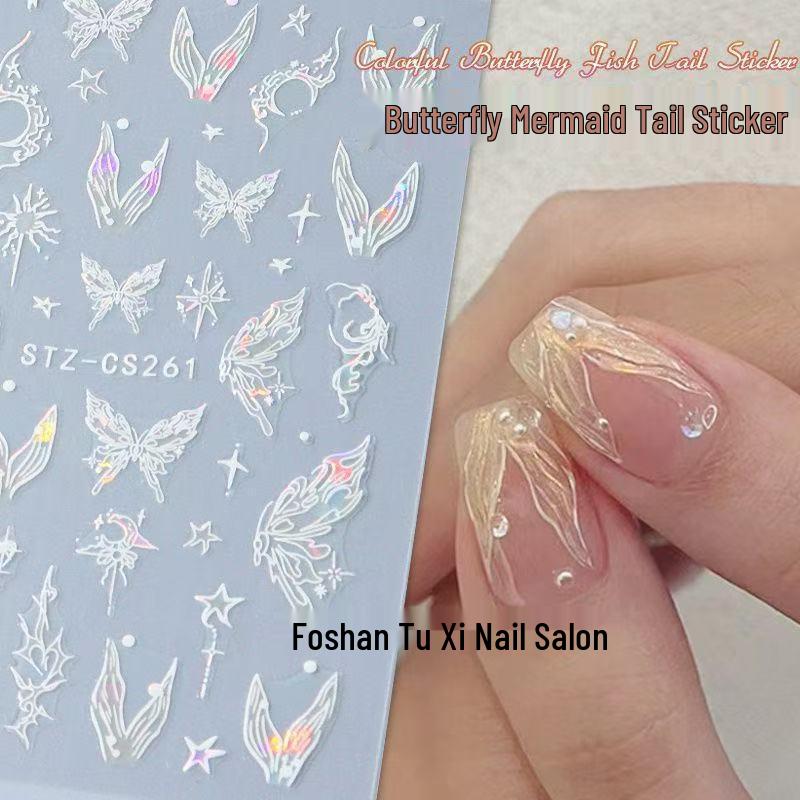 

Радужные наклейки для ногтей «Бабочка Аврора» и «Рыбий хвост» - Трендовые клейкие наклейки